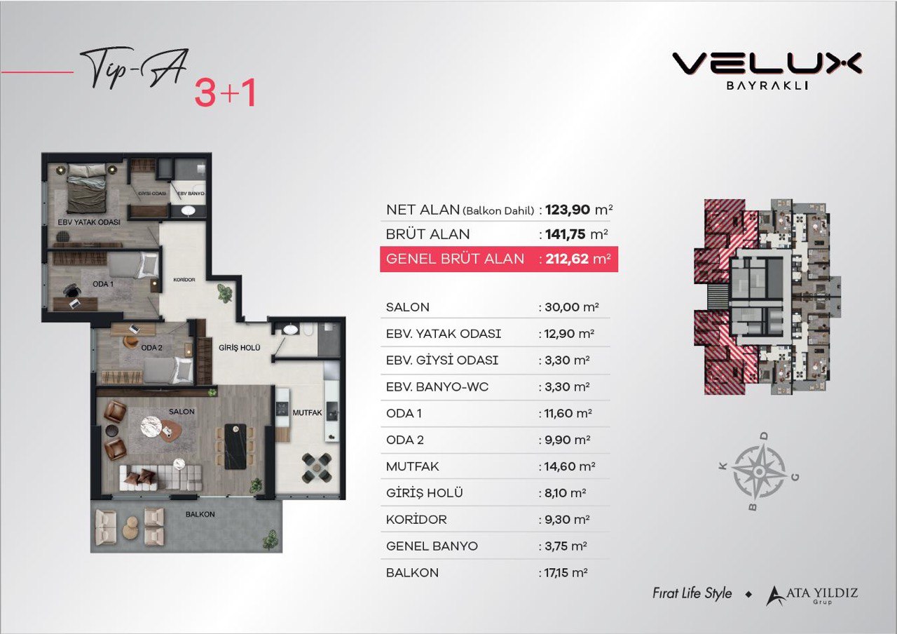 پلن واحد 3 خوابه پروژه ی ‌VELUX ازمیر